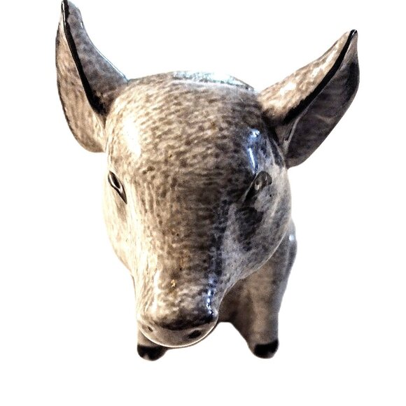 Enesco 6.25" Gray & Black Ceramic Spongeware Sitting Pig Figurine ~ 1984 ~ EVC! - Picture 5 of 11